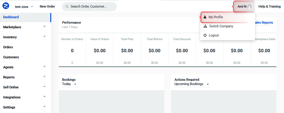 User profile dropdown showing the My Profile setting to click on